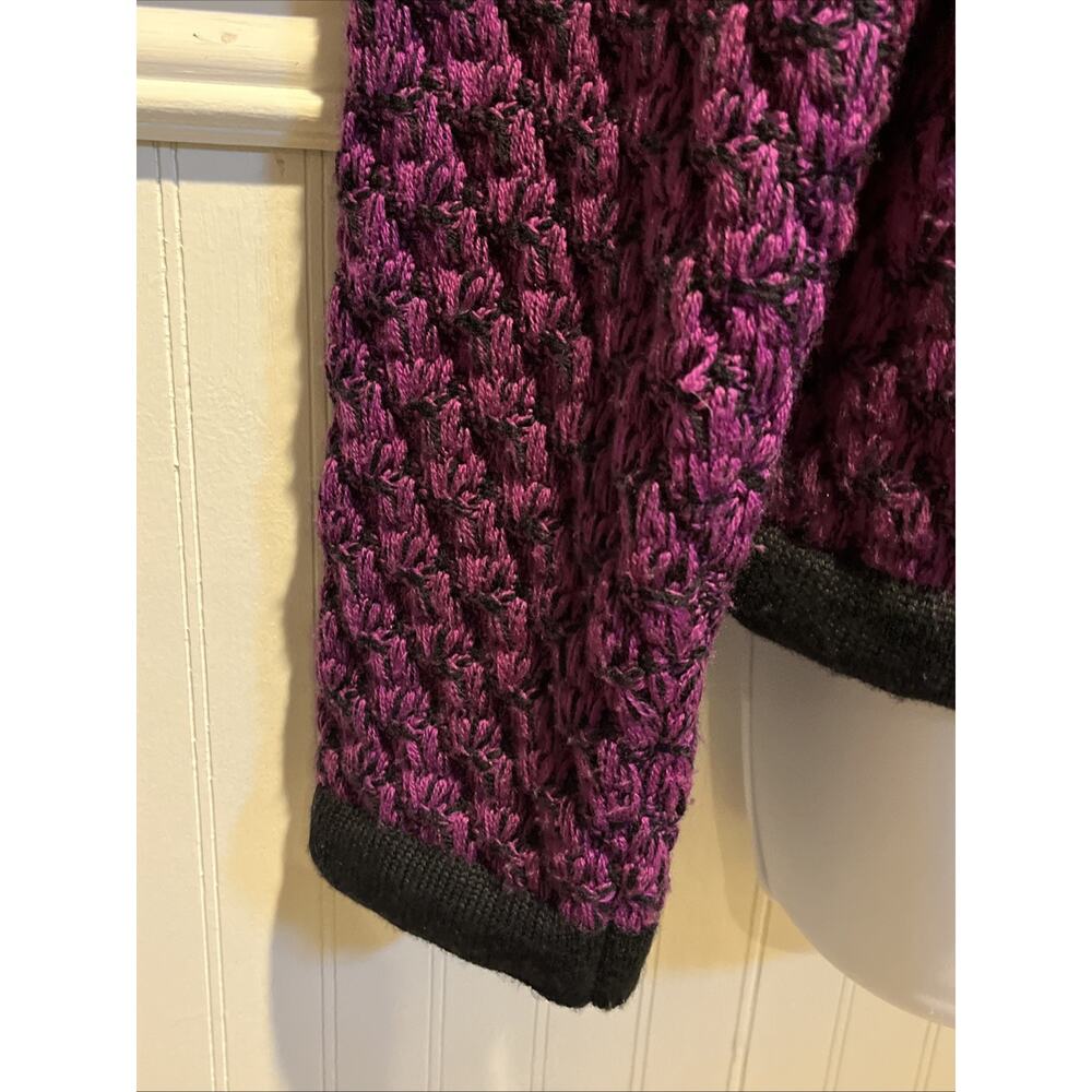 Mondi Vintage Cardigan Sweater Size 38 / M Purple Black 80s Gold Buttons Heavy - Picture 3 of 15